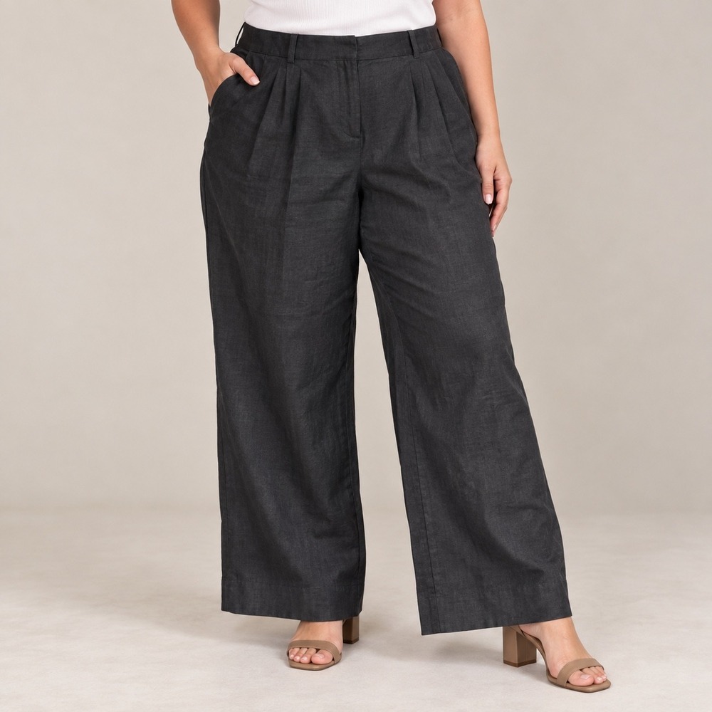 Abercrombie & Fitch Curve Love High Rise Wide Leg Linen Blend Pants Slacks 18S